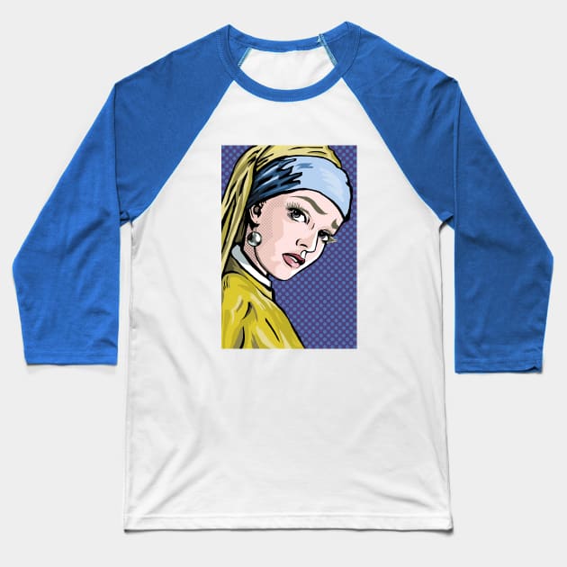 Lichtenstein Girl with a Pearl Earring Baseball T-Shirt by FanboyMuseum